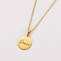 Collar con colgante redondo de acero inoxidable dorado y grabado Peace - Estilo grabado Peace / Dorado