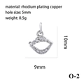 Silver lip-shaped rhodium plating copper pendant with micro-inlaid zircon and 5mm hole - Silver Lips (O-2)