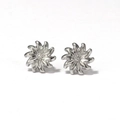 Silver sunflower stud earrings in titanium steel with sparkling crystal center - Silver Swirl