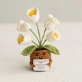 Handmade crochet white flower plant in brown pot with emotional support message card - 5-Head Lily of the Valley - White