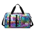 Holographic travel tote bag with large capacity and dry wet separation for fitness - Metallic Black