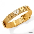 Pulsera de malla milanesa dorada con colgante de corazón de cristal y letras I H M I - KAS803 Dorado / Dorado