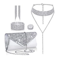 Set gioielli da sposa argento con strass, pochette, collana, orecchini e braccialetto - Set Borsa da Sera Stile Busta / Argento