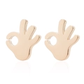 Golden OK hand gesture stainless steel stud earrings in minimalist symmetrical design - 081 OK Gesture / Gold