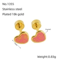 Pink enamel heart earrings with 18k gold plating and subtle golden glitter finish - Polka Dot Heart (Pink) / Pink