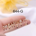 Set de 8 pendientes de acero inoxidable dorado con diseños de mariposa estrella y hoja - Estilo Geométrico Mixto 1 (1#) / Dorado