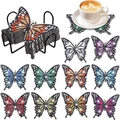 10-piece butterfly diamond painting coasters set with black metal holder and vibrant colors - XIN012 Butterfly / No Stand/OPP Bag