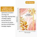 2026 A5 weekly planner with orange floral cover and golden spiral binding - Orange Leaf Quicksand (2026)