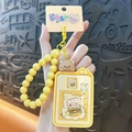 Kawaii yellow bear sliding puzzle keychain featuring a beaded wristlet and charm accessory - Yellow Holiday Bear Puzzle Pendant