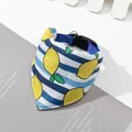 Adjustable pet bandana featuring blue stripes and yellow lemon pattern with clip - Striped Mango