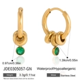 Gold stainless steel hoop earrings with green zircon pendants and movable rings - Green Gemstone Pendant (JDE0305057-GN)
