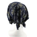 Women's pre-tied navy blue paisley headscarf turban with elasticated snug fit - Navy Blue Paisley