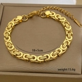 Detailed view of 18K gold-plated titanium steel bracelet with 18+5cm size label - Byzantine Woven Chain (10-4)