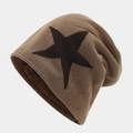 Bonnet en tricot marron avec étoile noire et doublure polaire épaisse pour l'hiver - Taille unique / Kaki