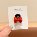 Glossy red bow-shaped hair claw clip for high ponytail styling on display card - #1 Red Bow Hair Clip (double-sided) - Approx. 2cm