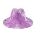 British style purple tie-dye fedora hat with wide flat brim for men and women - One Size(58cm) / Purple