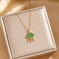 Collier luxueux plaqué or 18 carats avec pendentif serrure en œil de chat vert - Serrure Imitation Calcédoine