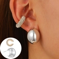 Ensemble boucles d'oreilles dôme polies et manchette avec zircons blancs - Ensemble de Boucles d'Oreilles Strass Miroir Hémisphérique (G-469)