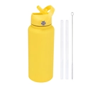 Lemon yellow 1L stainless steel water bottle with straw and handle in matte finish - 1L / Lemon Yellow