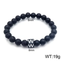 Black lava and agate bead bracelet featuring a square letter W stainless steel charm - Letter W Style (KB122545-Z) / 8mm