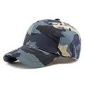 Blue camouflage cotton baseball cap with adjustable structure and durable canvas texture - Black Navy Camouflage