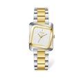 Montre carrée pour femme avec bracelet bicolore en acier inoxydable argenté et doré - Bracelet en Acier Or Blanc