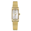 Elegant gold rectangular women's watch with white dial and metal mesh strap by GEDI - Gold Case White Dial