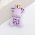 Detail of purple matte bear charm with gold crown, pearl necklace and purple rhinestones - Purple