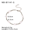 Detalle de pulsera de perlas blancas de 0,8 cm y cadena ajustable de 17+5 cm de largo - Oro de 18K / Pulsera de Perlas Plateadas (NB-B1141-S)