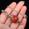 Red jasper crystal ball pendulum pendant with silver chain and sphere finial - Red Jasper