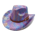 Iridescent purple and blue cowboy hat with snake pattern texture and leather band - M (56-58cm) / Purple