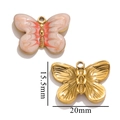 Pendentif papillon en acier inoxydable doré et émail rose taille 15,5x20mm - Pierre de Soleil
