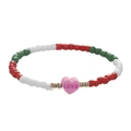 Christmas beaded bracelet with green red beads and pink Love heart charm - 008-Pink LOVE Heart