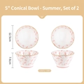 Set of 2 floral ceramic rice bowls with pink and green flowers and gold rim - Summer Pattern / Set of 2