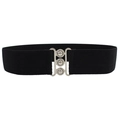 Women's 5cm black elastic waist belt with a silver interlocking metal buckle fastening - EL241 Black (Silver Studded Buckle)