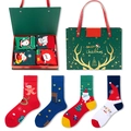 4-pair Christmas socks gift set with Santa and snowman patterns in festive green box - One Size / Christmas Mixed Patterns 3(216+210+209+279)