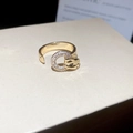French luxury gold plated ring featuring a pearl cross design with cubic zirconia inlay - Belt Buckle Shape Zirconia Style (57# Gold)