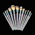 12-piece professional makeup brush set with sparkly colorful rhinestone handles on black - 12pcs Set / Silver Resin Mixed Rhinestones