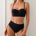 Classic black high-waisted two-piece bikini set with underwire top for women - L / Bikini Set / Black