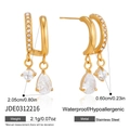 18K gold-plated double-layer stainless steel earrings with sparkling zircon charms - Gold Rhinestone Pendant Hoop Earring (JDE0312216)