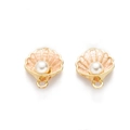 Detailed close-up of golden shell pendants with white pearls for DIY jewelry making - Pearlescent Pink