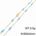 Minimalist gold-plated titanium steel necklace with sky blue tubular accents and lobster clasp - Gold Sky Blue (KN232230-Z)