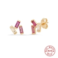 S925 sterling silver geometric stud earrings with pink and purple zircon stones - Multicolor Rectangle Stone / Gold