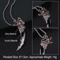 Antique silver dragon pendant necklace with horn shape made of alloy and acrylic - Wolf Tooth No.12 + 70cm Steel Chain