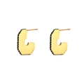 Gold-plated C-shaped earrings with side-set green crystals on polished stainless steel - Gold Square Earrings with Green Zircon