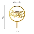 Golden acrylic Happy Birthday cake topper with heart design and dimensions 17x12cm - Style-6 (Gold Round Heart)