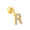 Golden cartilage earring with letter R pendant and micro-set white cubic zirconia stones - Letter R