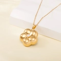 Golden stainless steel necklace featuring a floral pendant with a centered pearl - Dimensional Five-Petal Flower Pearl Style (137521)