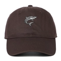 Detail of dark brown cotton baseball cap showing precise shark embroidery and curved brim - Adjustable / Coffee