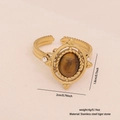 Vintage stainless steel ring with oval tiger eye stone and wavy adjustable gold band - Wavy Edge Oval Tiger Stone Style (4#)